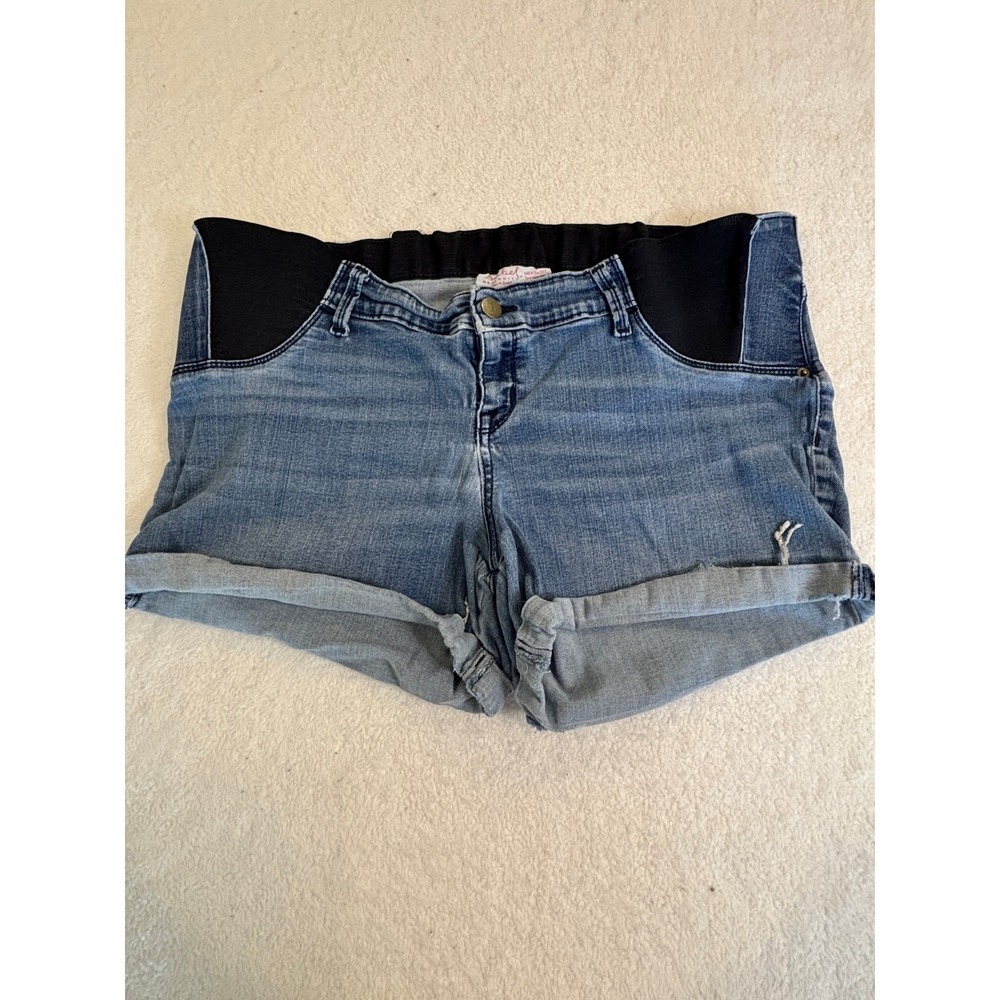 Isabel Maternity by Ingrid & Isabel Blue Denim Midi Shorts Size 12 Crossover